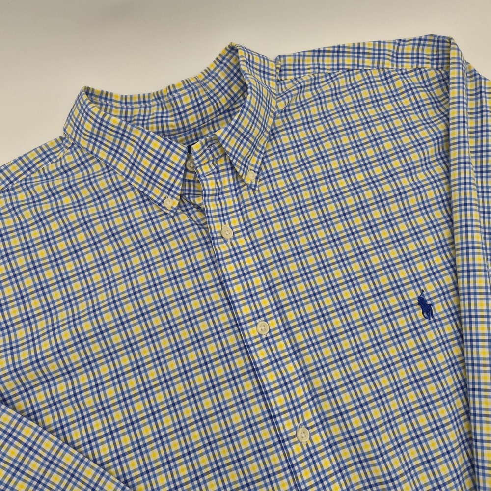 Polo Ralph Lauren Mens 2XB Blue Yellow Plaid Cotton Stretch Button Down Shirt